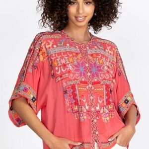 NWOT Johnny Was Embroidered Rayon "Xylia Blouse" Button-down Shirt Size S